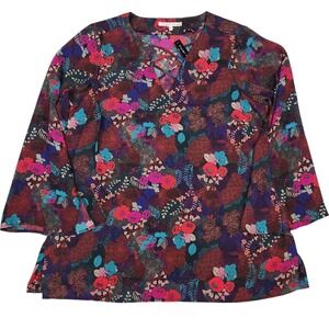 NWT Violet + Claire XL 1X Floral Blouse Top Tunic V-Neck Bell Sleeve Boho